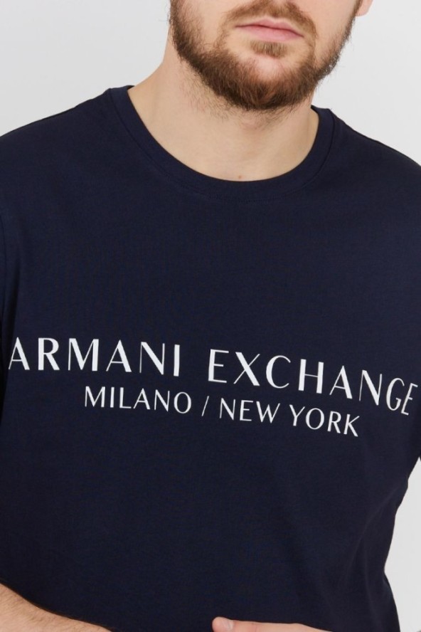 ARMANI EXCHANGE Granatowy t-shirt męski z aplikacją z logo