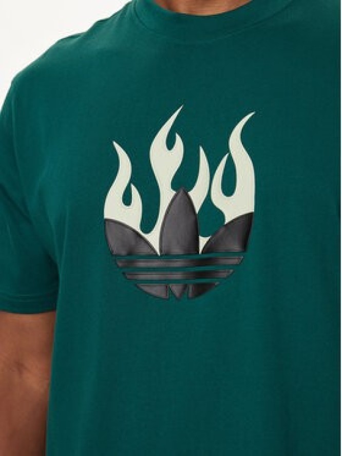 adidas T-Shirt Flames Logo IS0177 Zielony Loose Fit