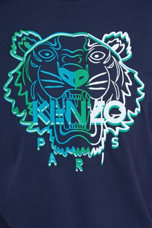 KENZO Granatowy t-shirt męski z wyszywanym logo