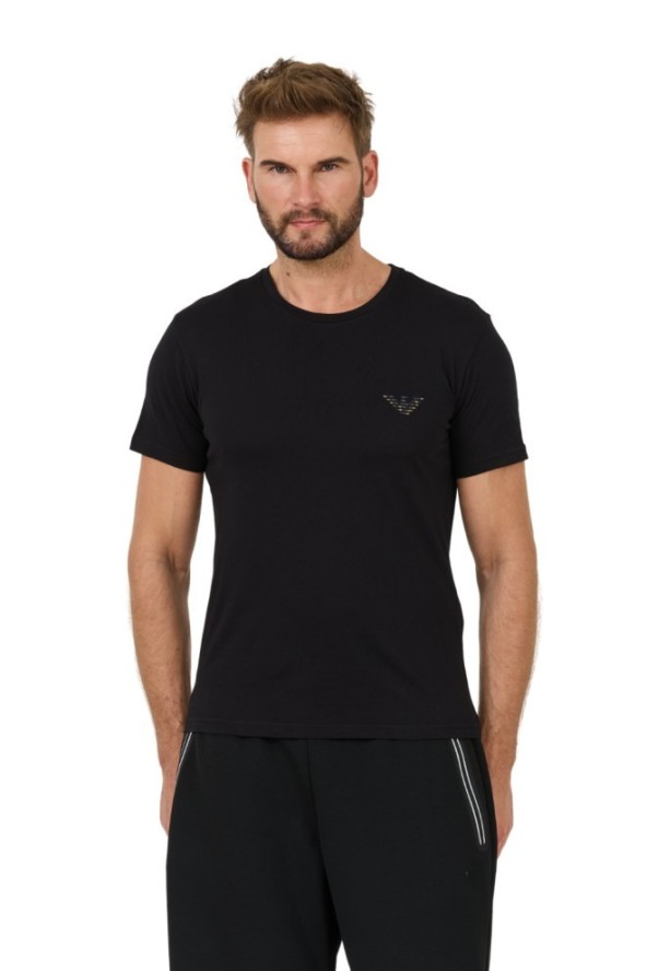 EMPORIO ARMANI Czarny t-shirt logo brodé