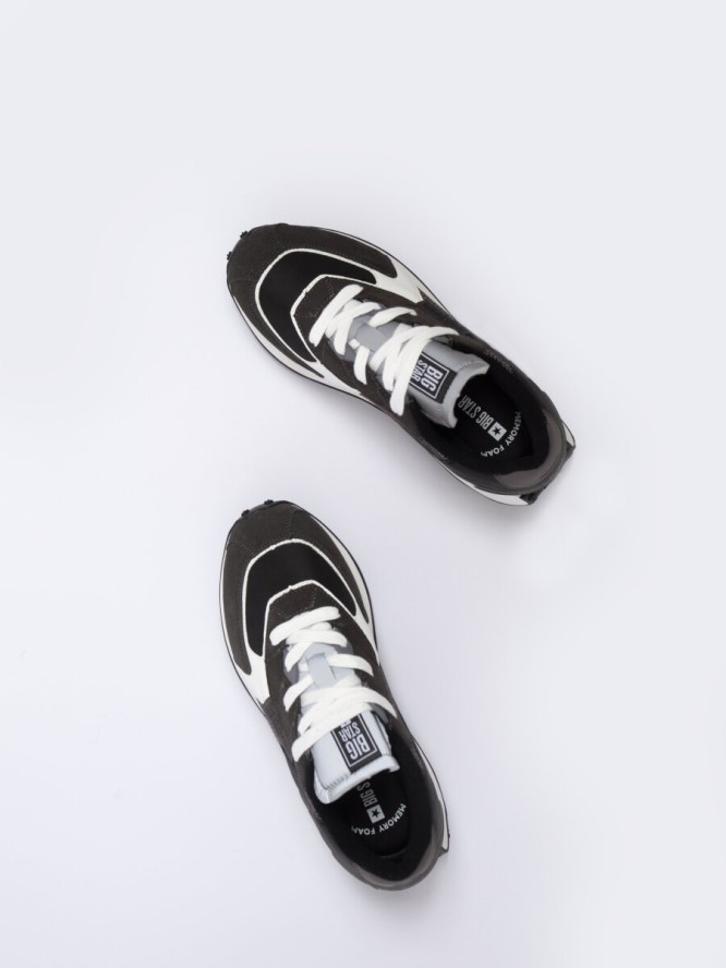 Sneakersy męskie z zamszowymi wstawkami czarne NN174347 906