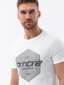 T-shirt męski bawełniany z nadrukiem - biały V1 S1753 - XL