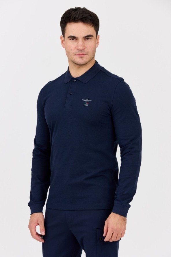 AERONAUTICA MILITARE Granatowy męski longsleeve polo