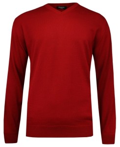 Sweter Czerwony Elegancki w Serek -MM Classic- Męski, (V-neck), Klasyczny