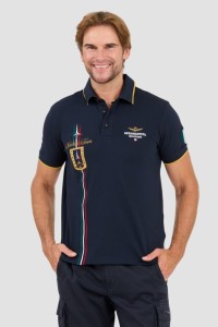 AERONAUTICA MILLITARE Granatowa koszulka polo Tricolor trails embroidered