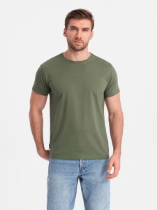 T-shirt męski klasyczny bawełniany BASIC - khaki V6 OM-TSBS-0146 - XXL