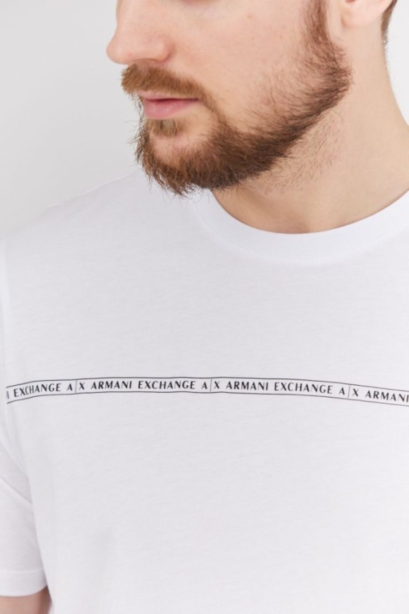 ARMANI EXCHANGE Biały t-shirt męski z paskiem z logo