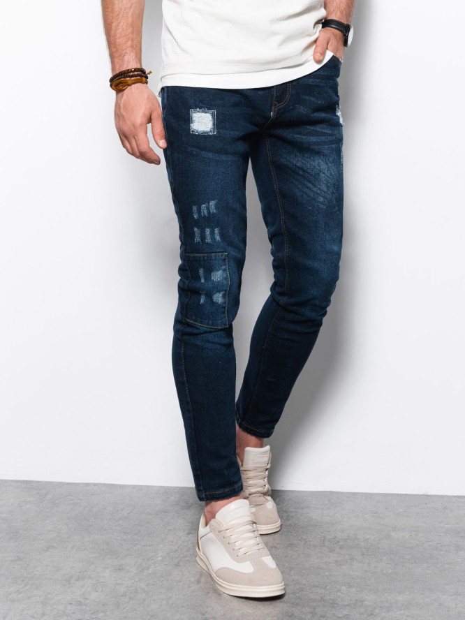 Spodnie męskie jeansowe SKINNY FIT - ciemnoniebieskie P1060 - XXL