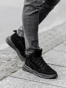 Buty męskie sneakersy wysokie - czarne V3 T380 - 43