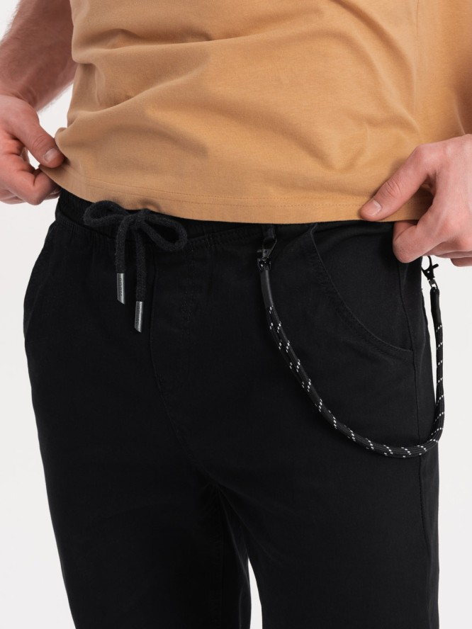 Spodnie męskie materiałowe JOGGERY z ozdobnym sznurkiem - czarne V1 P908 - XL
