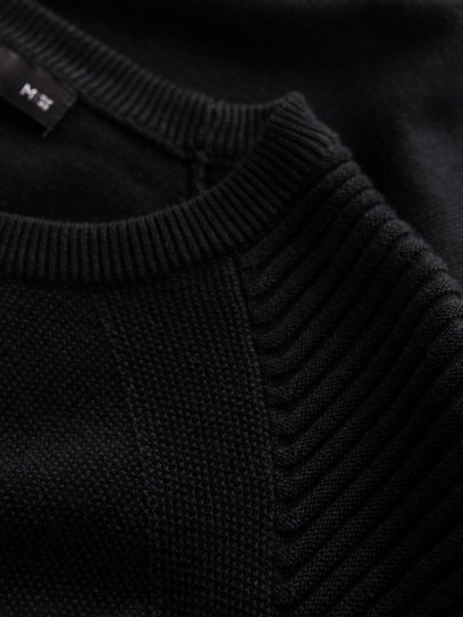 Męski sweter raglan z prążkowanymi rękawami – czarny V2 OM-SWSW-0144 - XXL