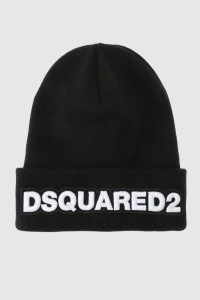 DSQUARED2 Czarna wełniana czapka z haftowanym białym logo