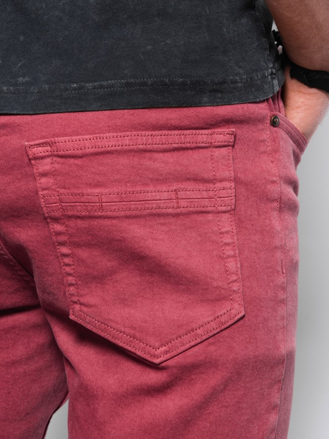 Spodnie męskie jeansowe o kroju SLIM FIT - czerwone V7 P1058 - M