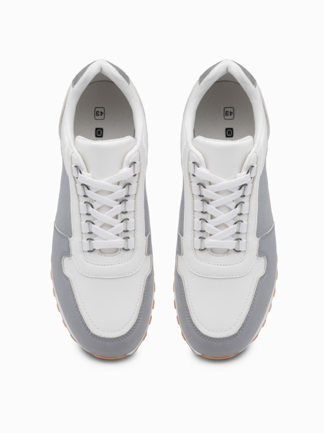 Patchworkowe buty męskie sneakersy z łączonych materiałów – biało-szare V3 OM-FOSL-0144 - 45