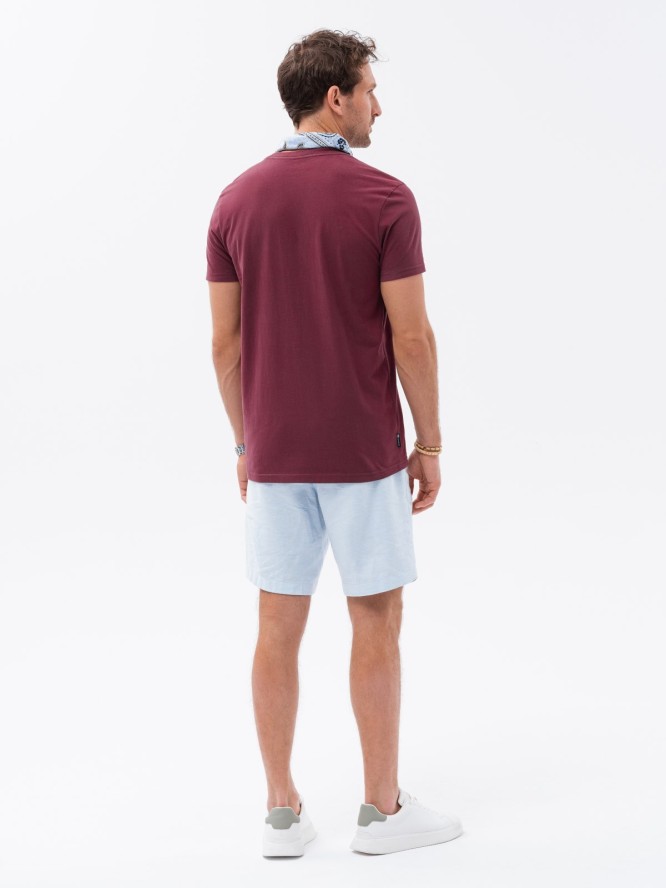 T-shirt męski bawełniany z nadrukiem na kieszonce - bordowy V3 S1742 - XL