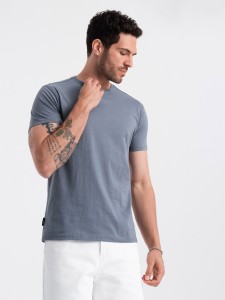 T-shirt męski klasyczny bawełniany BASIC - niebieski denim V7 OM-TSBS-0146 - XXL