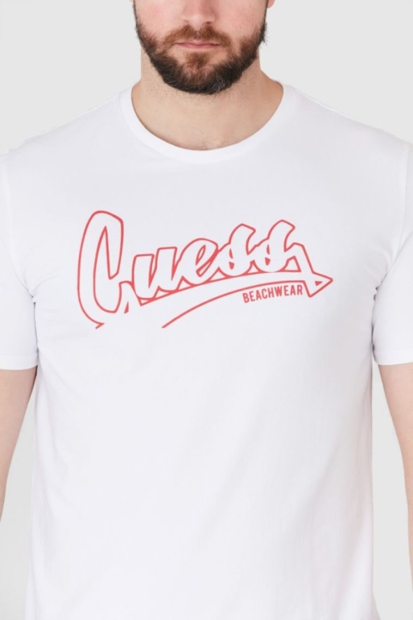 GUESS Biały t-shirt męski beachwear