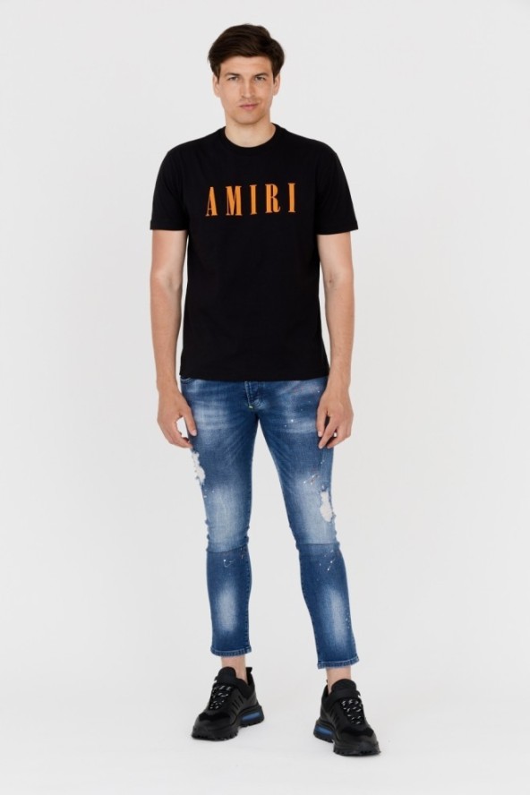 AMIRI T-shirt męski czarny z pomarańczowym logo