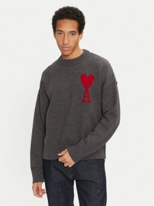 AMI PARIS Sweter BFUKS006.018 Szary Regular Fit