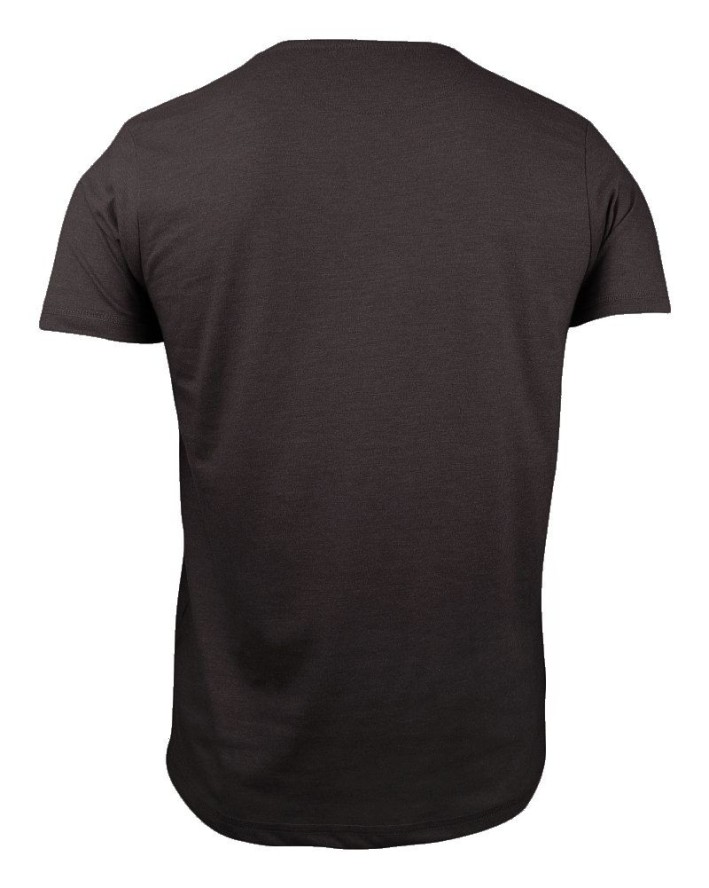 T-Shirt Brązowy z Kieszonką, Koszulka Bez Nadruku -Brave Soul- Męski, Okrągły Dekolt