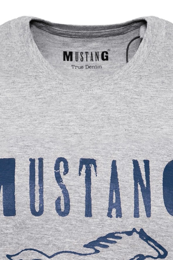 MUSTANG T SHIRT BASIC PRINT TEE MID GREY MELANGE 1008372 4140