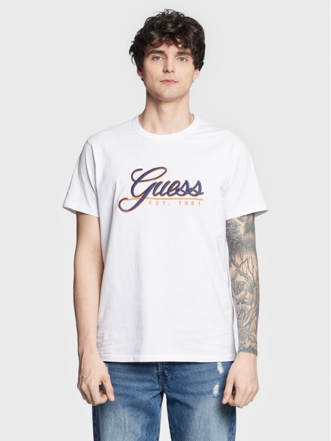 Guess T-Shirt 3D Embro M3GI25 K8FQ4 Biały Regular Fit