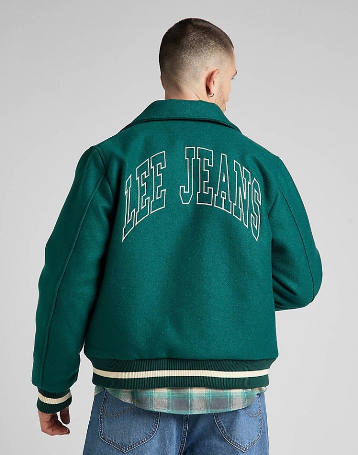 LEE VARSITY JACKET MĘSKA KURTKA PRZEJŚCIOWA LOGO NADRUK ESMERALDA L87TDB96