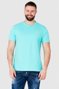 GUESS Turkusowy t-shirt męski z żółtym logo