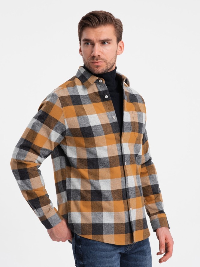 Flanelowa koszula męska w kratę - żółto-czarna V2 OM-SHCS-0150 - XXL