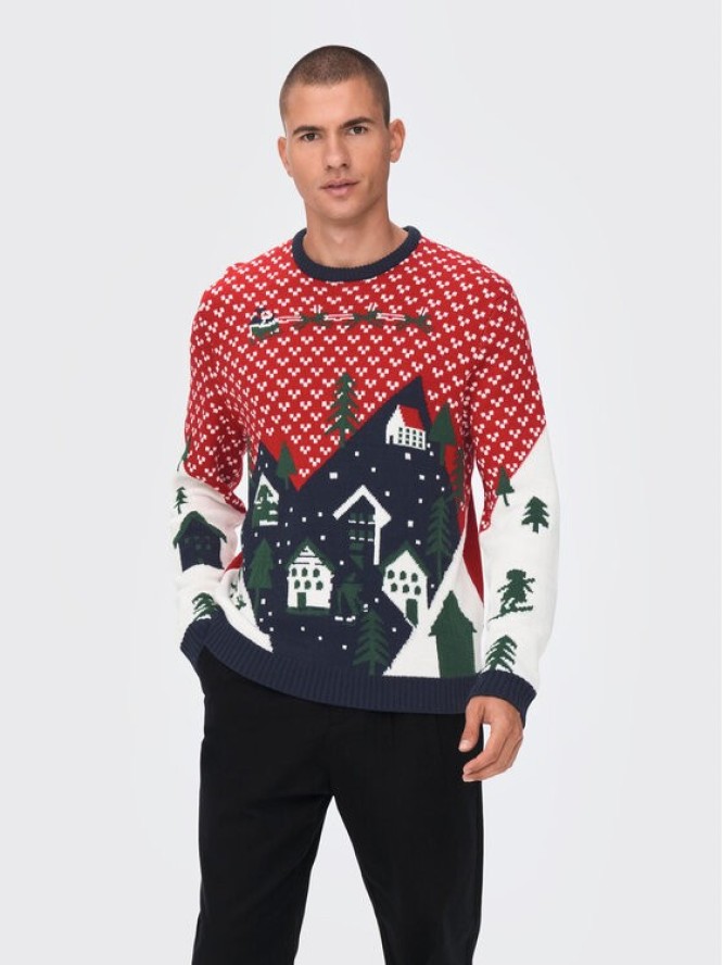 Only & Sons Sweter Xmas 22023349 Czerwony Regular Fit