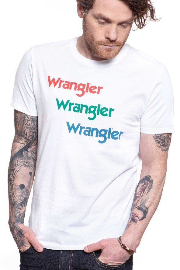 WRANGLER T SHIRT SS REPEAT TEE WHITE W7D7D3989