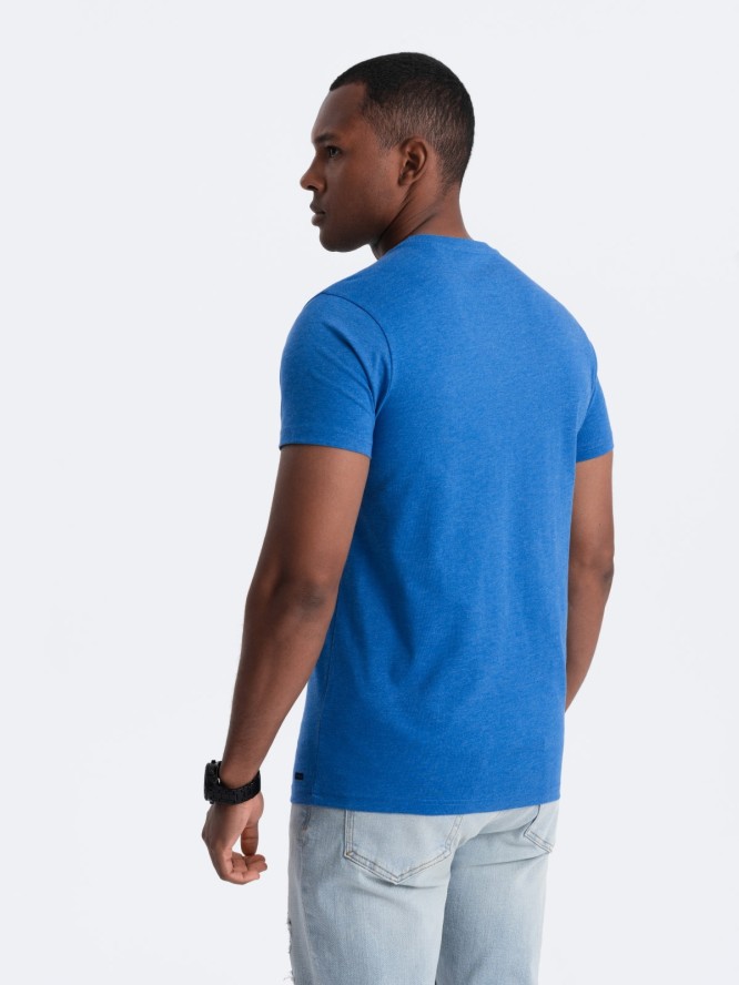 Męski t-shirt z okrągłym rozpinanym dekoltem henley – niebieski V2 OM-TSCT-0155 - XXL