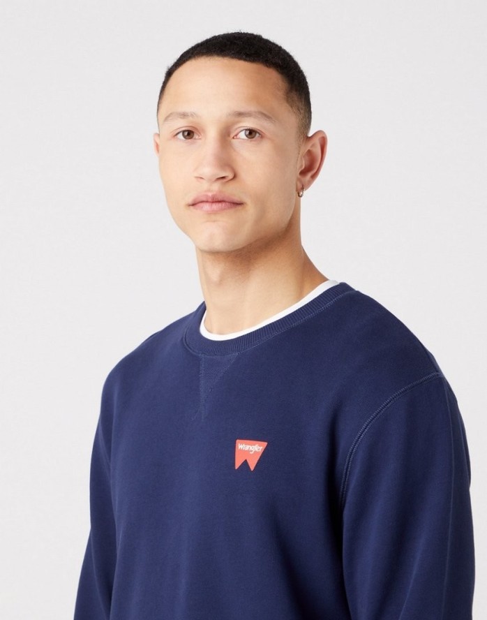 WRANGLER SIGN OFF CREW MĘSKA BLUZA KLASYCZNA LOGO NAVY W661HA114