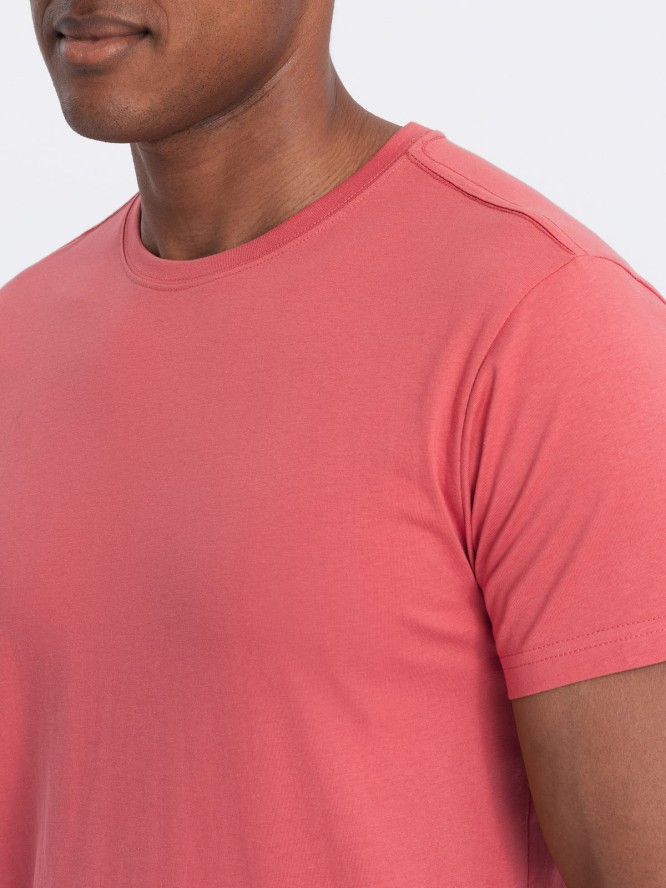 T-shirt męski klasyczny bawełniany BASIC - koralowy V17 OM-TSBS-0146 - XXL