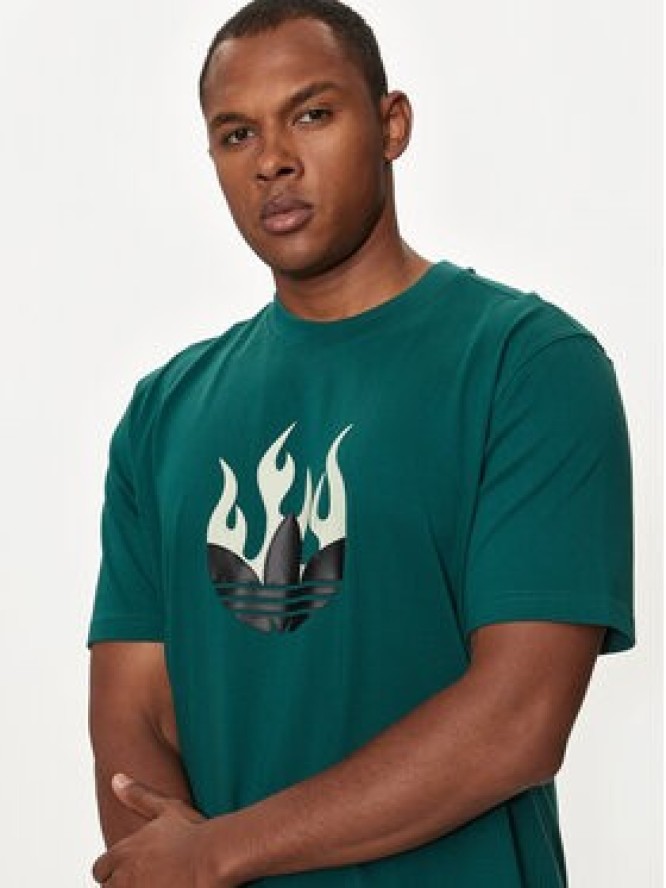 adidas T-Shirt Flames Logo IS0177 Zielony Loose Fit