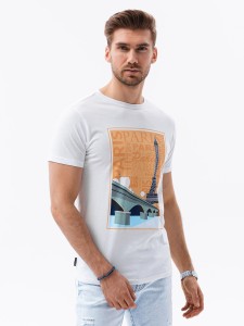 T-shirt męski z nadrukiem - biały V6A S1434 - XL