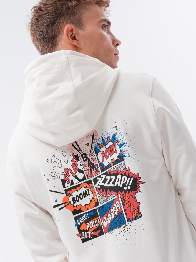 Bluza męska hoodie z nadrukiem na plecach - ecru V3 B1357 - XXL