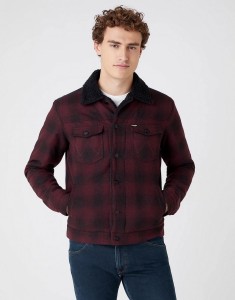 WRANGLER CHECK WOOL TRUCKER MĘSKA KURTKA PRZEJŚCIOWA CATAWBA GRAPE W4F5SGP32