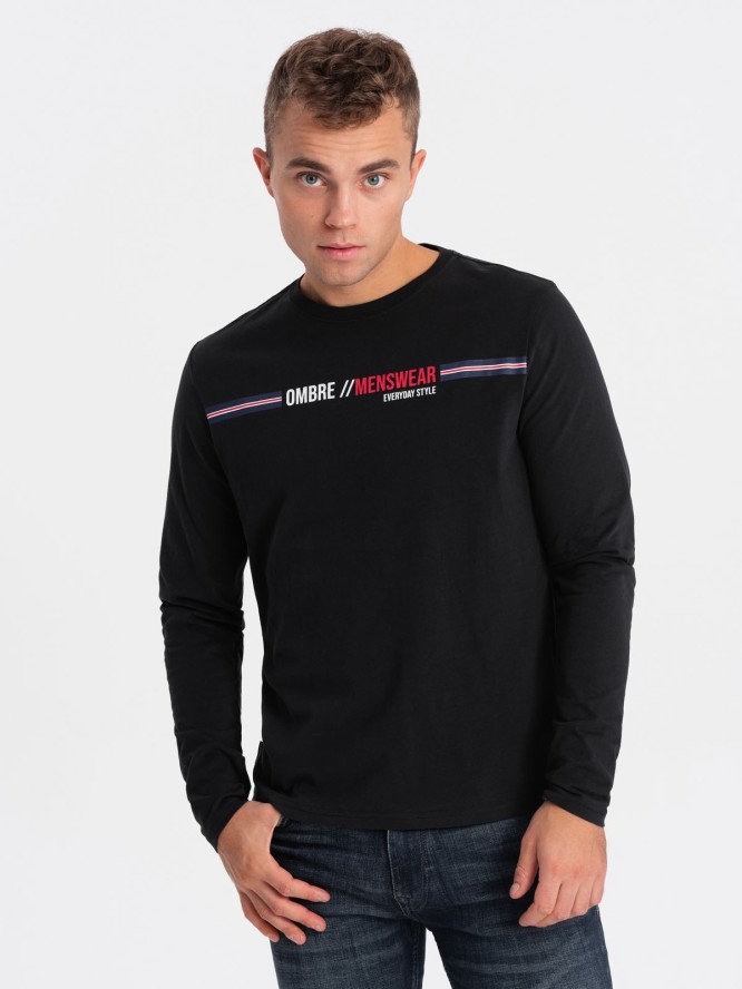 Longsleeve męski z nadrukiem - czarny V1 OM-LSPT-0119 - S