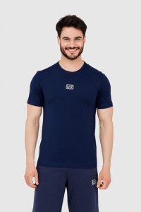EA7 Granatowy t-shirt męski z naszywką z logo