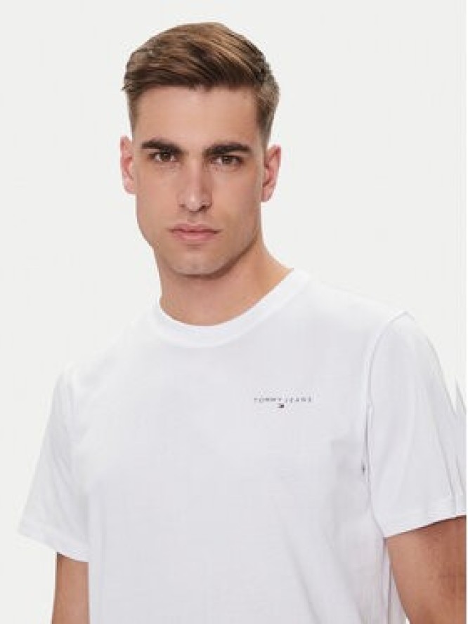 Tommy Jeans T-Shirt Linear Chest DM0DM18555 Biały Slim Fit