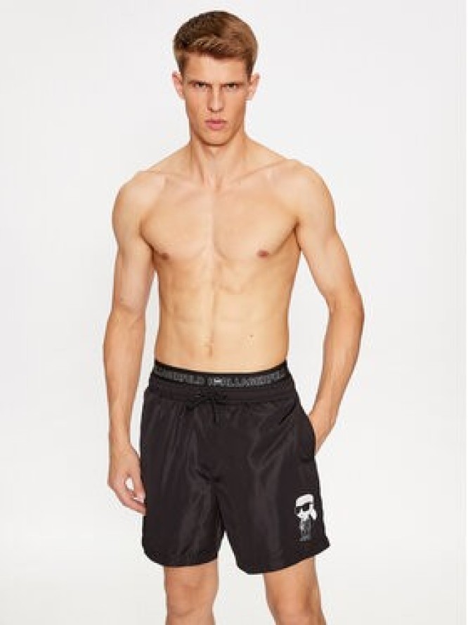 KARL LAGERFELD Szorty plażowe Ikonik 2.0 Elastic Med Shorts 235M2213 Czarny Regular Fit