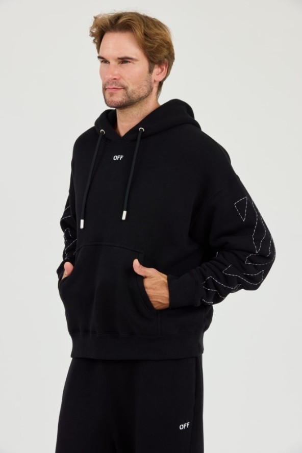 OFF-WHITE Czarna bluza haftowana Stitch Arr Skate Hoodie