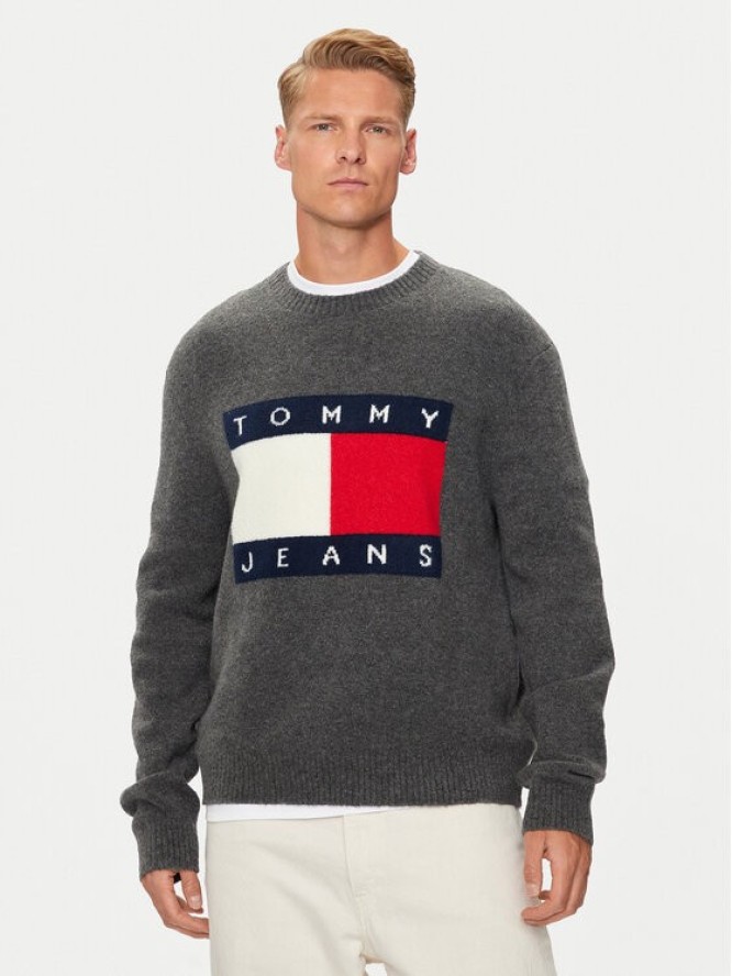 Tommy Jeans Sweter Flag DM0DM19442 Szary Regular Fit