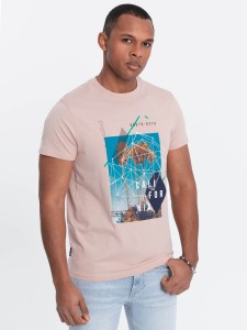 Męski t-shirt bawełniany z nadrukiem California - różowy V2 OM-TSPT-0128 - XXL