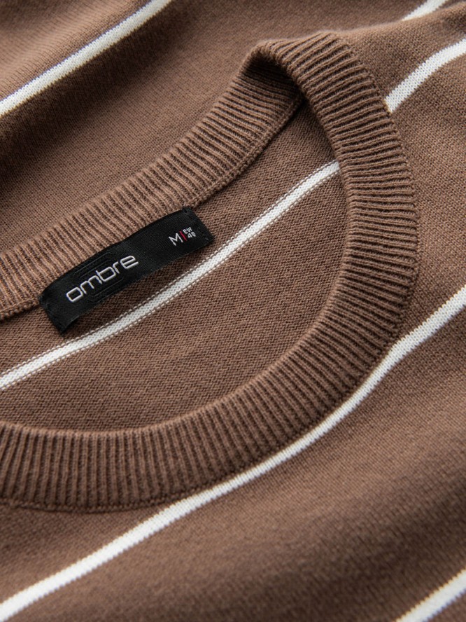 Męski sweter casualowy w poziome paski – brązowy V3 OM-SWSW-0143 - XXL