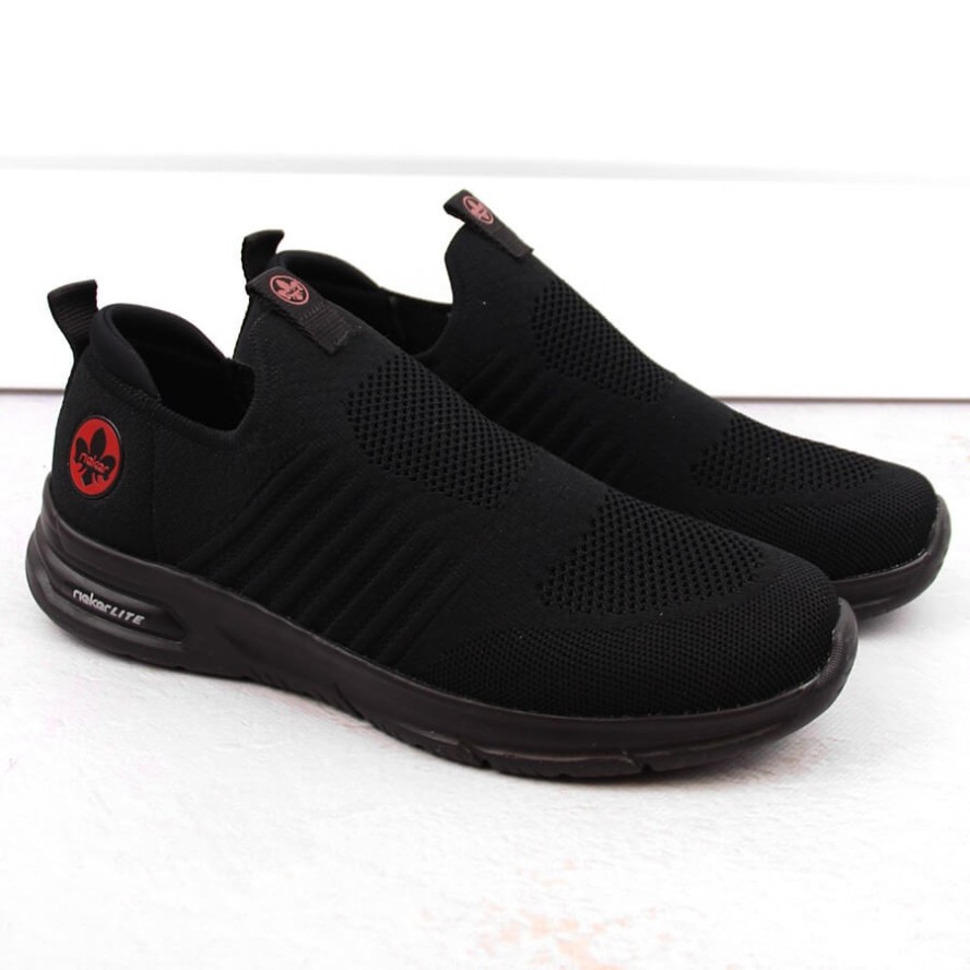 Komfortowe buty sportowe męskie wsuwane czarne Rieker B7365-00