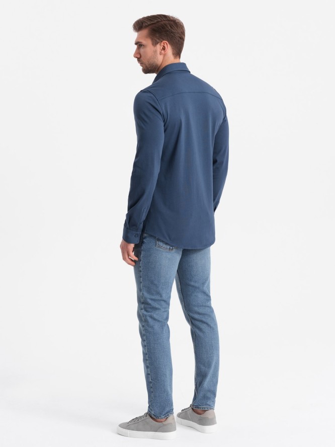 Bawełniana męska koszula REGULAR z dzianiny single jersey - niebieska V1 OM-SHCS-0138 - XXL