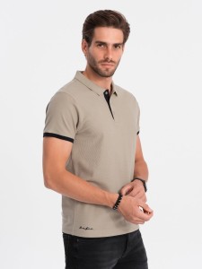 Koszulka męska polo bawełniana - jasnobrązowy V5 OM-POSS-0113 - XXL