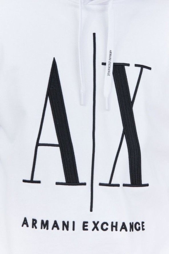 ARMANI EXCHANGE Biała bluza męska z kapturem i wyszywanym logo